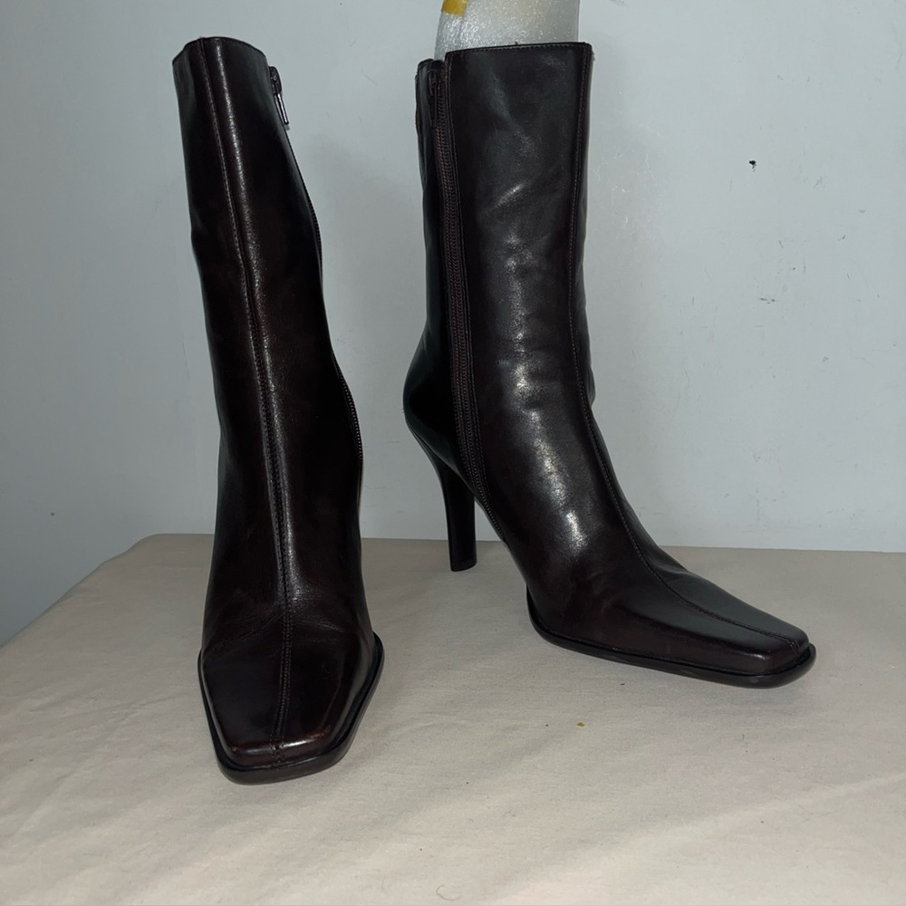 ALDO Brown Leather  Square Toe Block Heel Ankle Boots 4” Heels 40. / 9 - 9.5